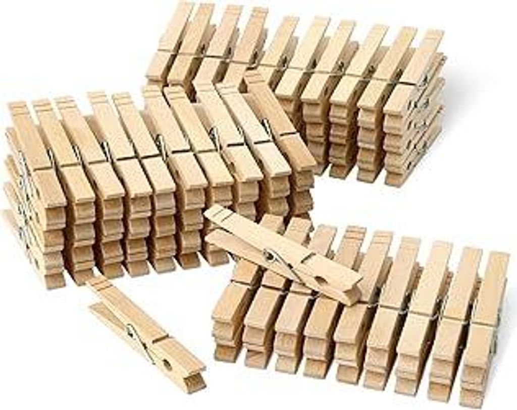 Wäscheklammern aus Holz mit Feder, 100 Stück
