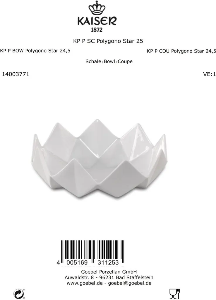 Décoration de Table Chic avec la Coupe Polygono Star Goebel en Blanc