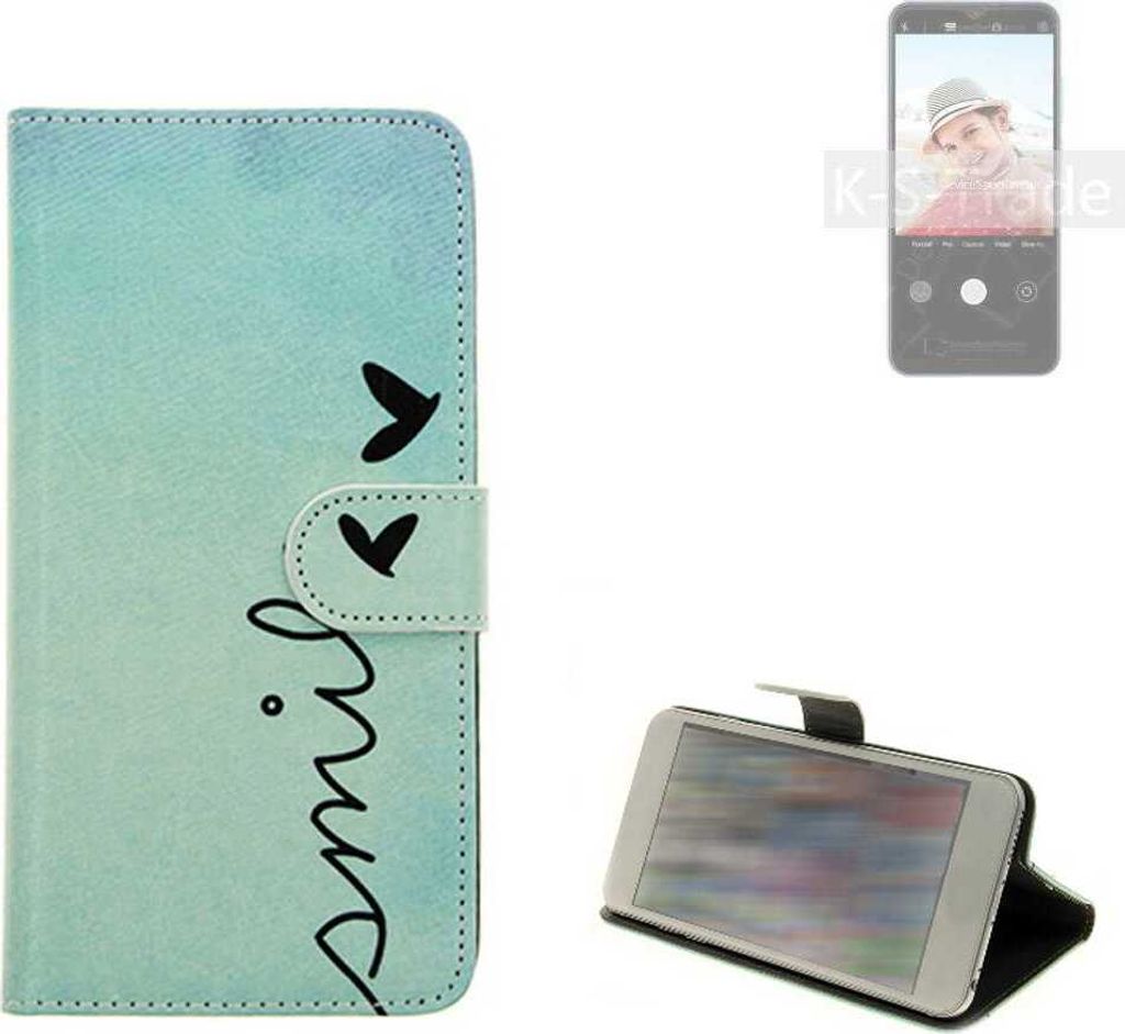 K-S-Trade Schutz Hülle Handy Hülle kompatibel mit Blackview A52 Hülle Handyhülle cover bookstyle Etui Handyhülle ''smile'' türkis Standfunktion