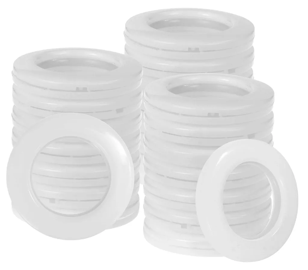32 Anneaux de Rideaux Blancs en Plastique 40mm avec Clips de Fixation