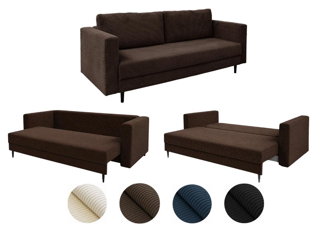 Schlafsofa Couch SANTINO mit Bettkasten & Schlaffunktion 230x95 cm Braun