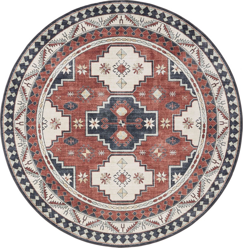 Interiyou Waschbarer Teppich Gent Multicolor/Blau ø 160 cm rund