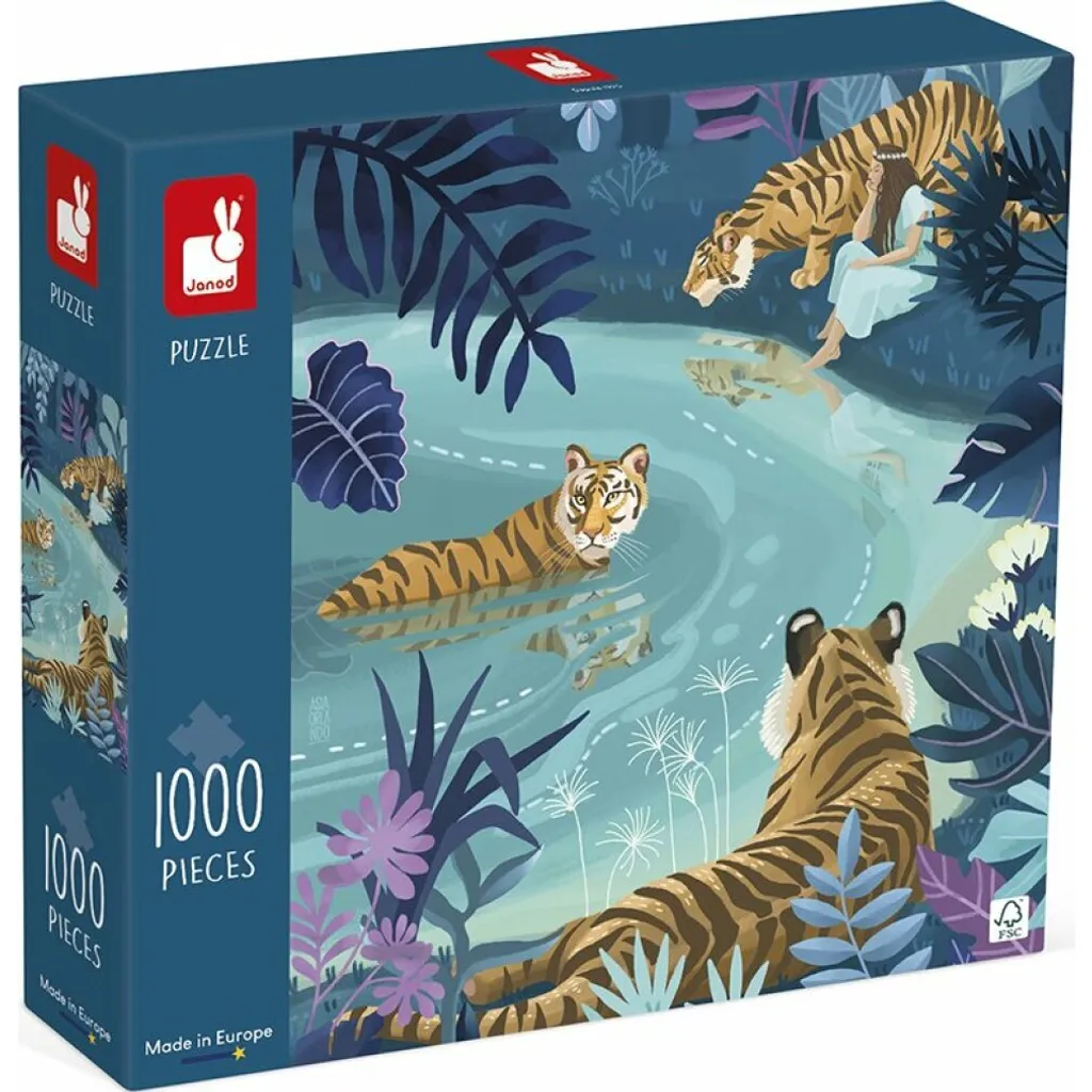 Puzzle 1000 pièces Janod Tiger Encounter - Jeu créatif pour se détendre
