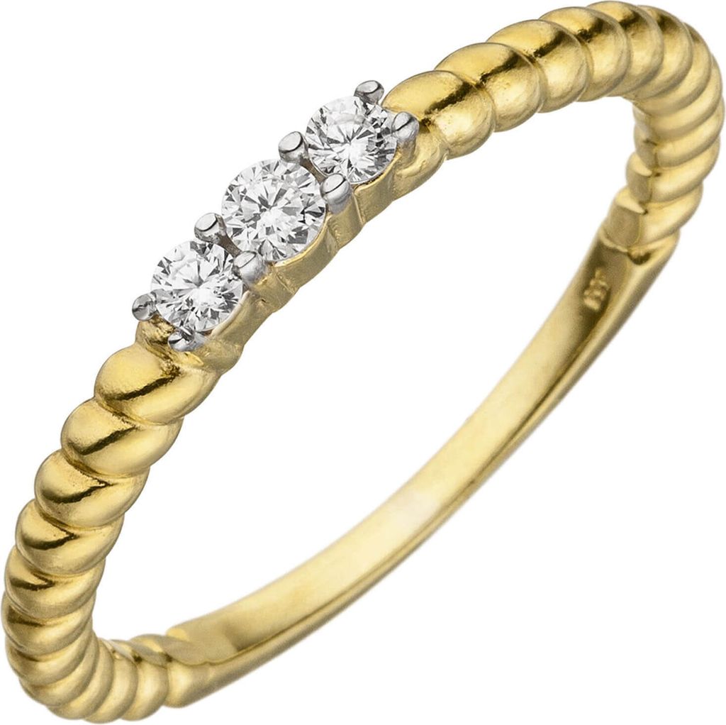 Schmaler Ring Damenring mit 3 Zirkonia weiß 333 Gold Gelbgold Breite 2,4mm Innenumfang 58mm Ø18.5mm