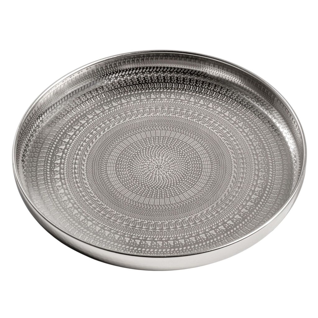 Metall Kerzentablett Silber rund im Orient Design - 34 cm - Produktbild 
