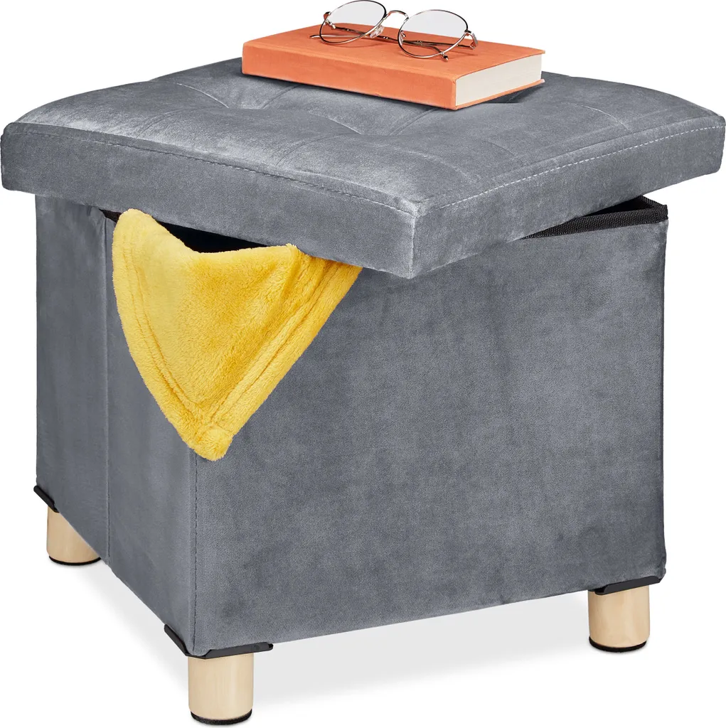 Sgabello Velluto Relaxdays con Vassoio | Pouf Contenitore Elegante