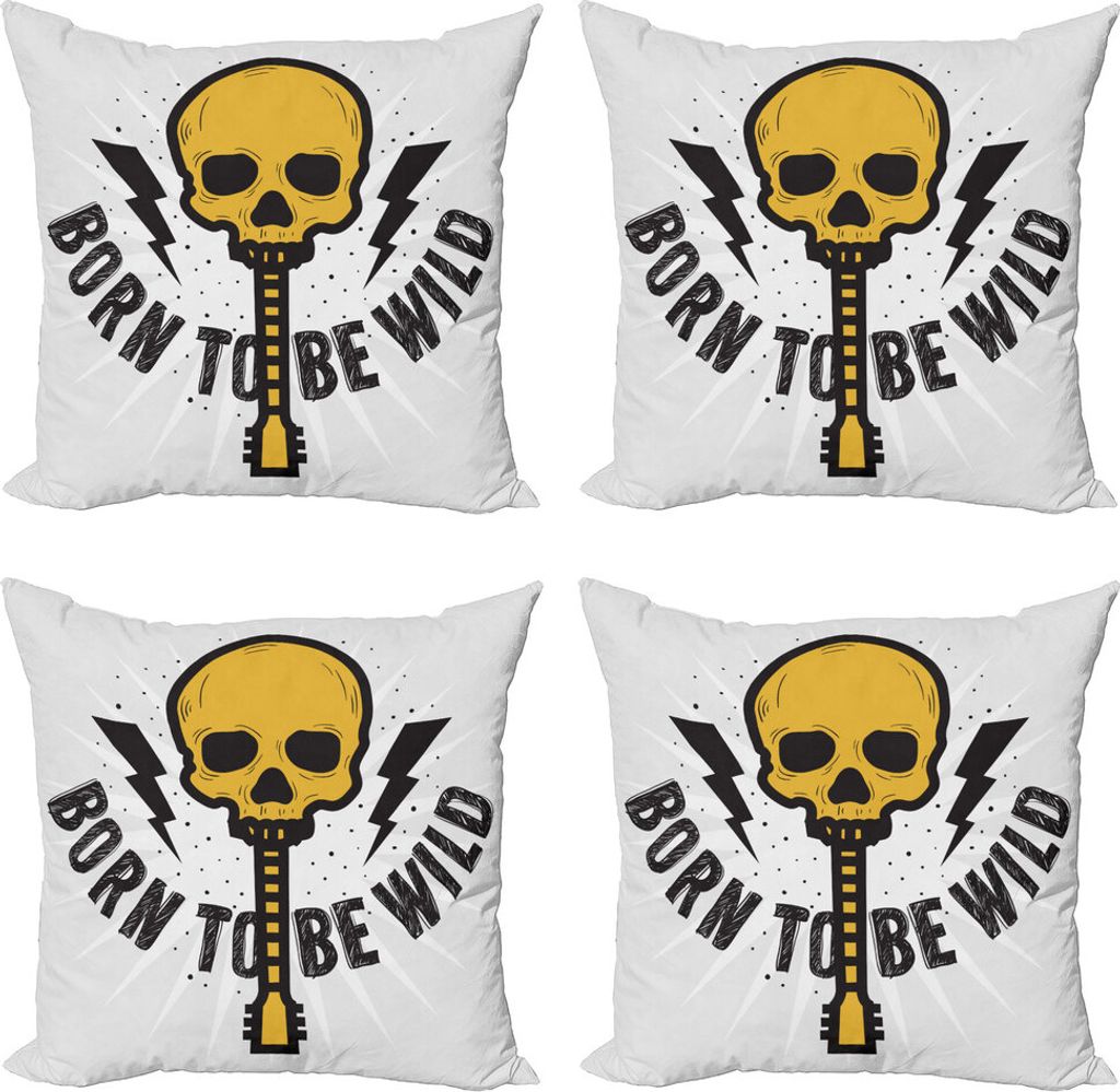 ABAKUHAUS Rock'n'Roll Kissenbezug Set (4 Stück), Born Wild Worte, Moderner Doppelseitiger Digitaldruck, 60 cm x 60 cm, Erde Gelb Grau