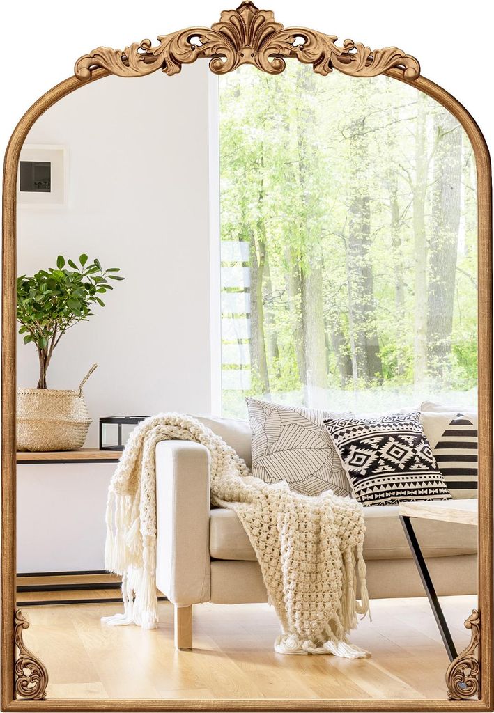 COSTWAY Barokowe lustro złote, 66 x 95 cm, łukowe lustro Zdjęcie produktu 
