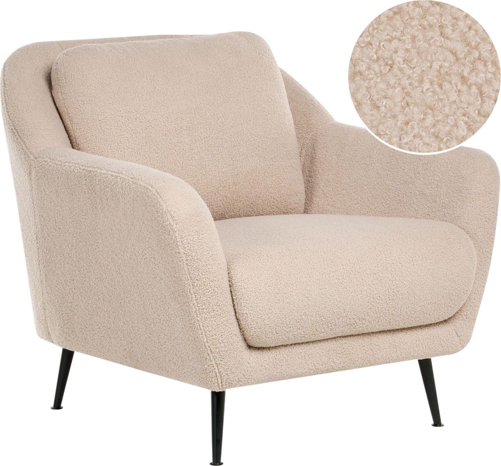 BELIANI Sessel Beige Bouclé Stoff Schwarze Metallbeine Dick Gepolsterte Sitzfläche Armlehnen Polstersessel für Wohnzimmer Schlafzimmer Flur