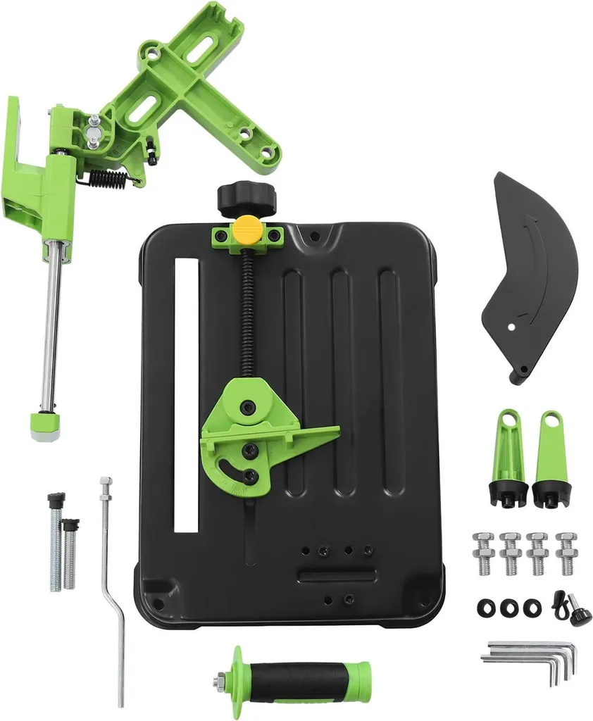 Support pour meuleuse d'angle réglable vert, socle en fonte robuste