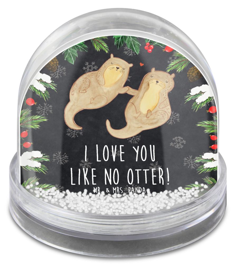Mr. & Mrs. Panda Schneekugel Weihnachten Otter Hände halten - Kreidetafel - Geschenk, dekoartikel, schnee kugel, Seeotter, Liebe, glücklich, Paar...