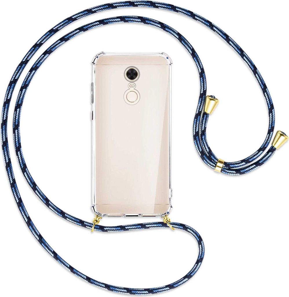 Handykette Backcover-Schutzhülle mit Band (Metall goldfarben) für Xiaomi Redmi 5 Plus - Blautöne