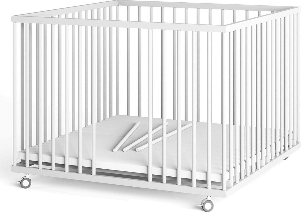 Laufgitter 100x100 cm mit Matratze SleepPlus & Schlufpsrossen - weiß - Premium Kollektion