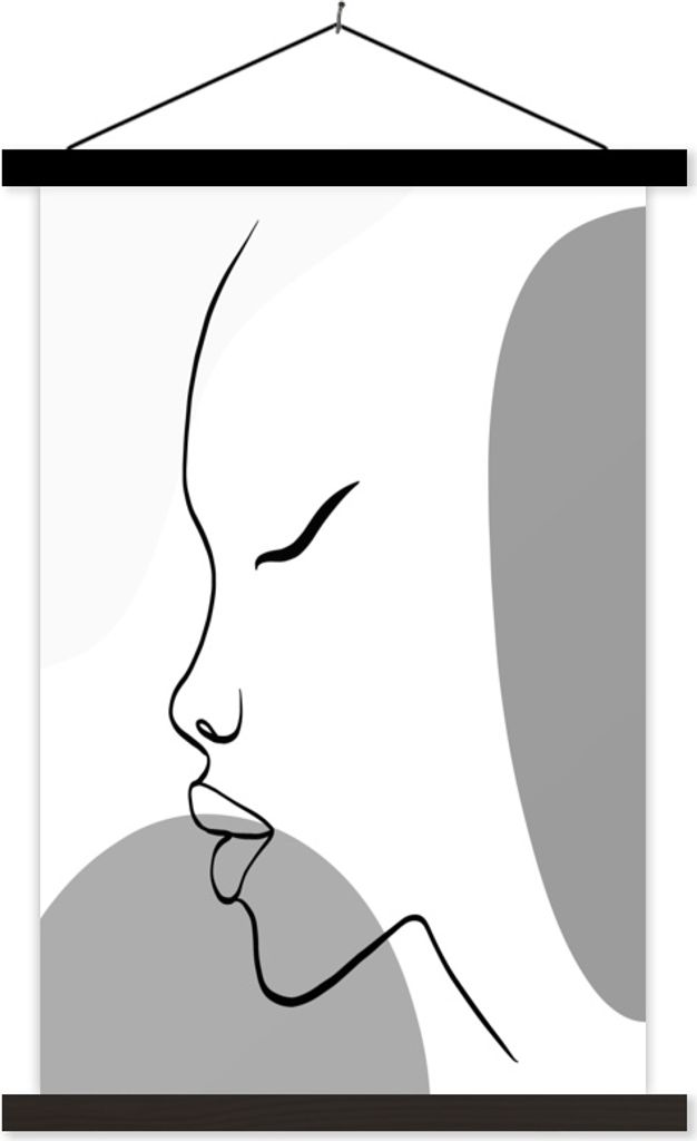 MuchoWow Textilposter Minimalismus - Porträt - Schwarz - Weiß 120x180 cm mit schwarzem Rahmen - Fotos