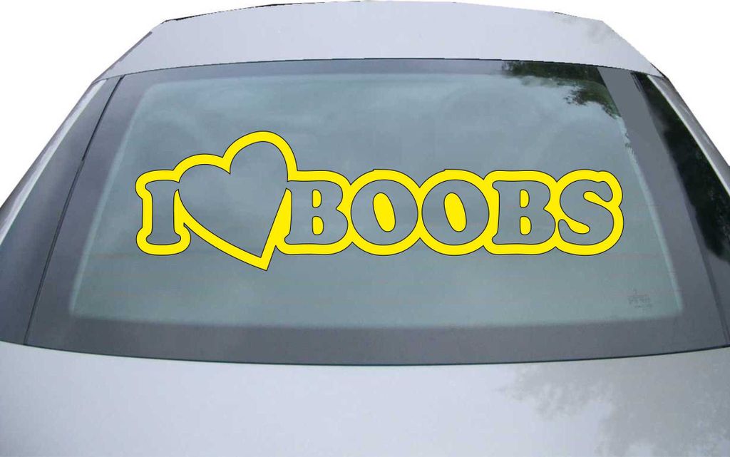 Indigos UG - Aufkleber Heckscheibe & Motorklappe DE2244 - gelb - 600x171 mm - I Love Boobs - Auto Scheiben Fenster Heckklappe Tuning Racing JDM - D...