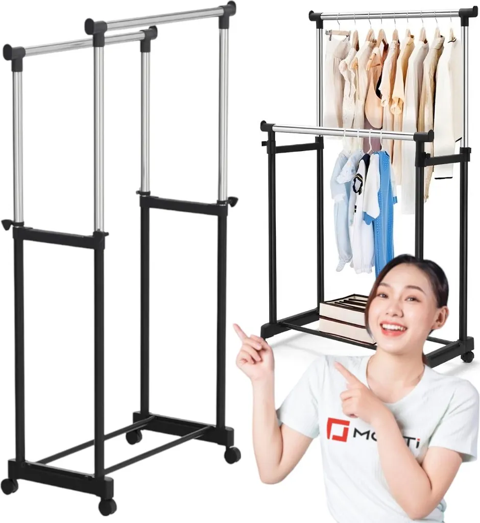Appendiabiti Doppio Robusto in Acciaio: Stand Porta Abiti Professionale