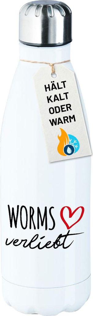 Huuraa Edelstahl-Trinkflasche Worms verliebt Geschenk 500ml White Wasserflasche Worms Präsent
