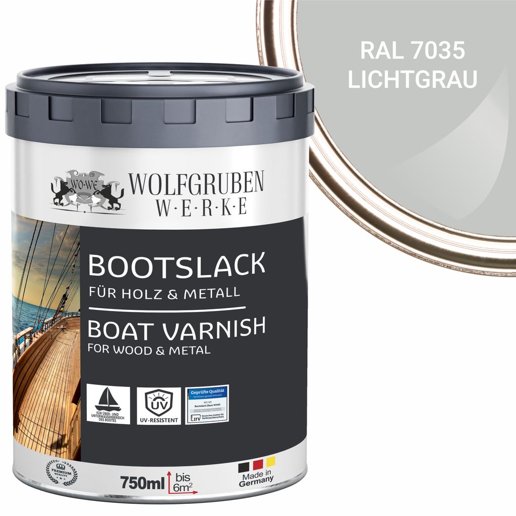 Bootslack Parkettlack Schiffslack Holzlack Seidenglänzend für Holz Boot Schiff W400 Lichtgrau - 750ml