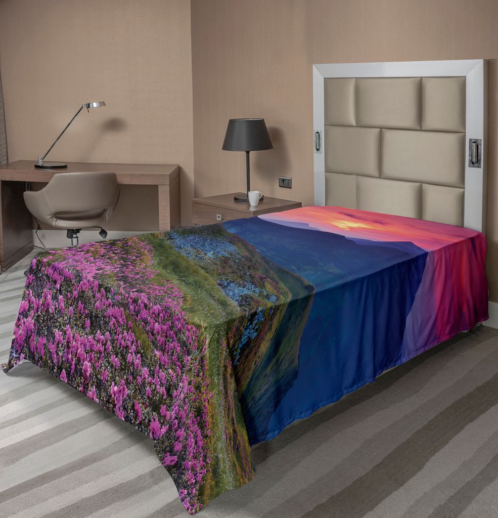 ABAKUHAUS Landschaft Bettlaken, Floral Mountians Natur Outdoory bei Sonnenuntergang, weiches bequemes oberes Bettlaken für ein dekoratives Bett 1 ...
