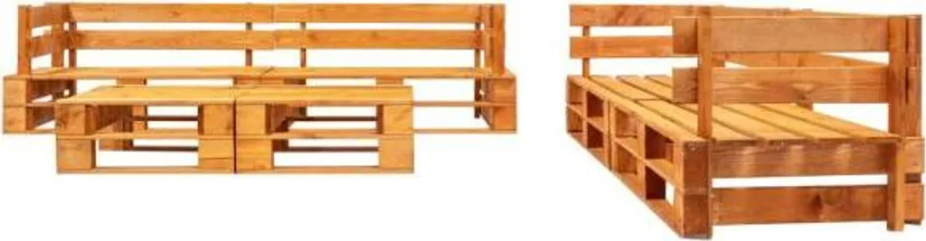 Ensemble salon de jardin modulable en bois de palette 6 places ton miel
