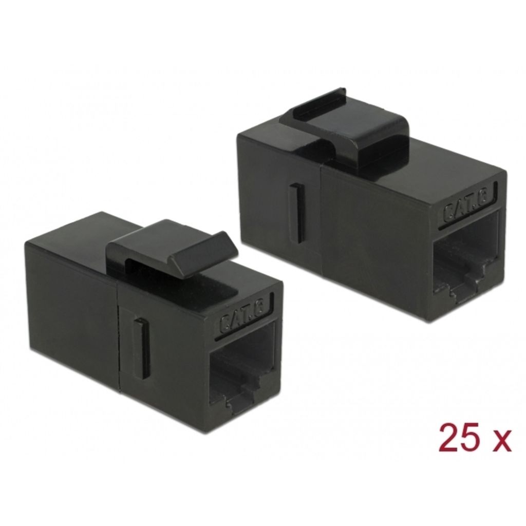 DeLOCK Keystone Module RJ45 jack > RJ45 jack Cat.6 UTP - Modulare Eingabe - RJ-45 - Schwarz (Packung mit 25) (86629)