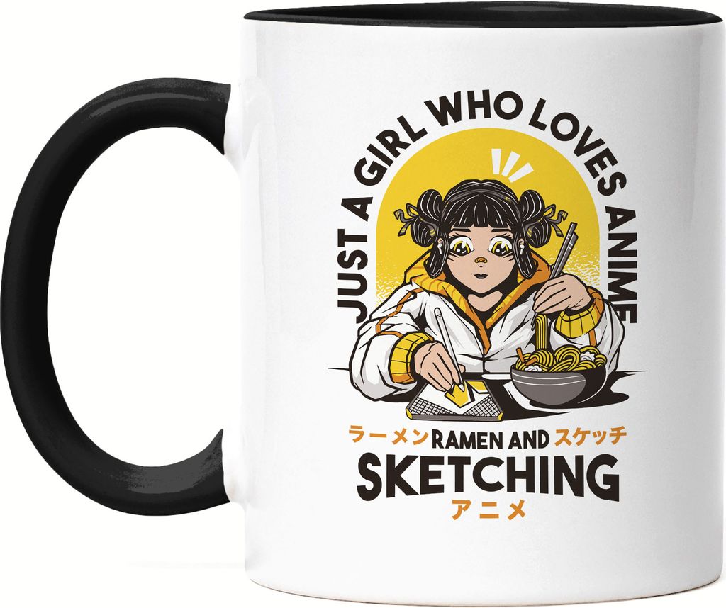 Just a girl who loves Anime, Ramen and Sketching Tasse Schwarz Anime Fans Ramen Lieblingsgericht Zeichnen Manga