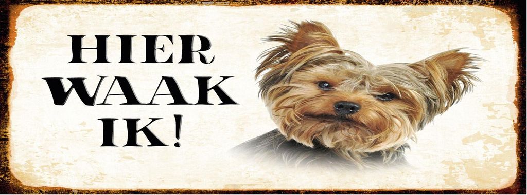 vianmo Holzschild 10x27 cm holländisch Hier Waak ik Yorkshire Terrier