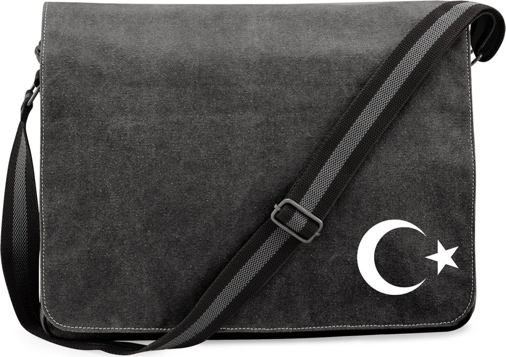 Huuraa Umhängetasche Türkei Halbmond und Stern 14 Liter Black Canvas Laptoptasche Geschenkidee