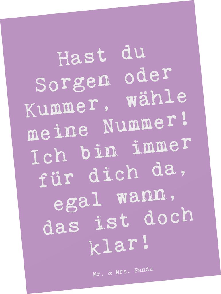 Mr. & Mrs. Panda Postkarte Spruch Trost Nummer - Lavendeltraum - Geschenk, Ermutigung, bildkarte, Ansichtskarte, Postkarten, aufmuntern, Motivation...