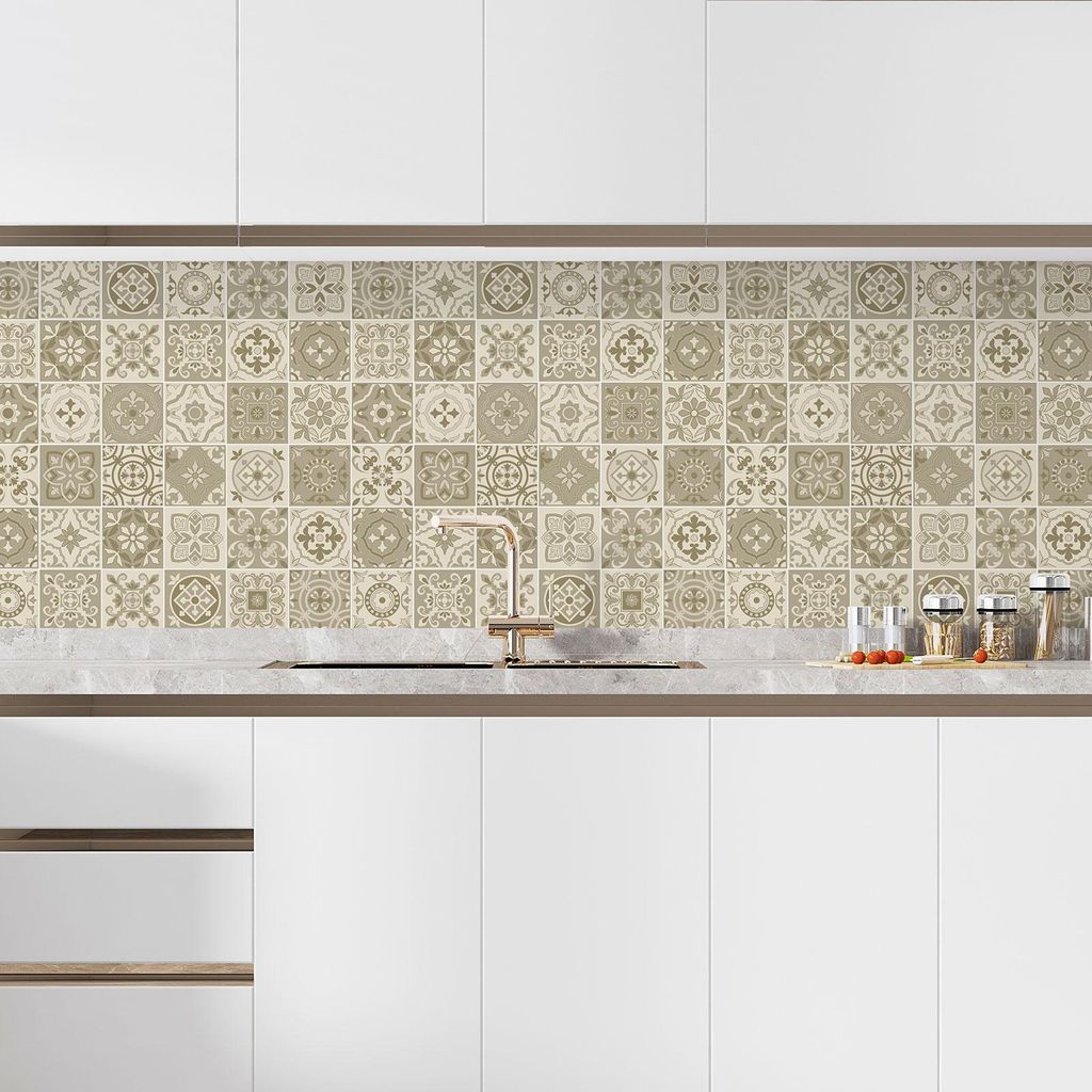 Klebefolie für Küchenrückwand – Lumaléa – Zementfliesen-Optik – Klebefolie + GLANZ-Schutz – 60 x 60 cm
