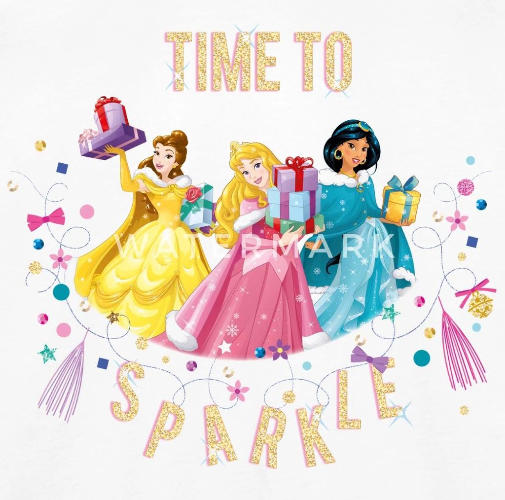 Belle, Aurora & Jasmin Time To Sparkle Teenager Premium Langarmshirt, 146/152 (10 Jahre), Weiß