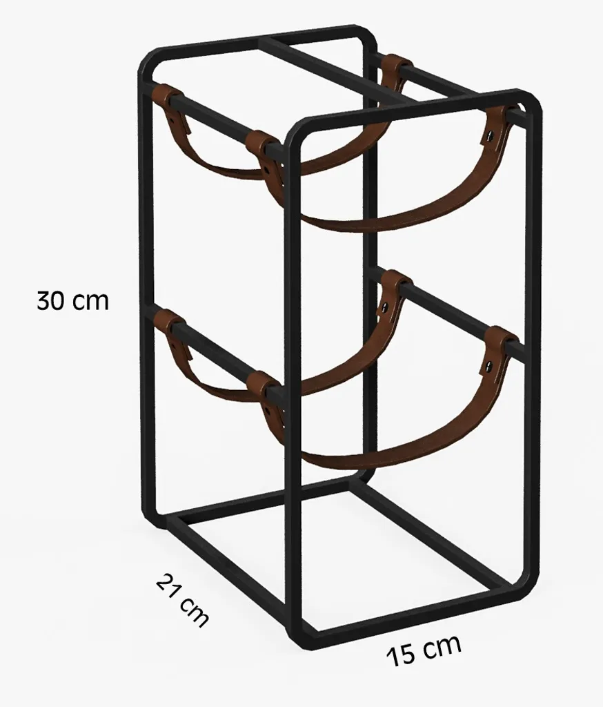Porte-bouteille double en métal design moderne avec sangles en cuir