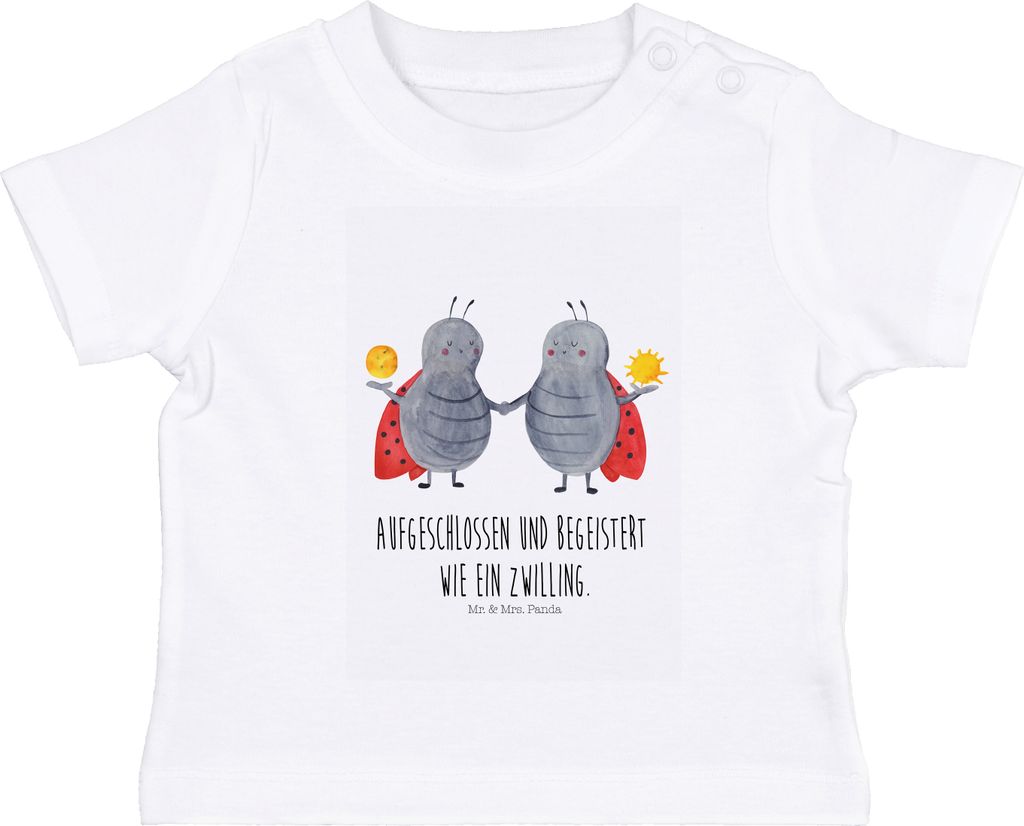 Mr. & Mrs. Panda Babyshirt Sternzeichen Zwilling 6. - 12. Monat - Weiß - Geschenk, Kleinkind Shirt, T-Shirt Baby, Zwillingsschwester, Baumwolle, Z...