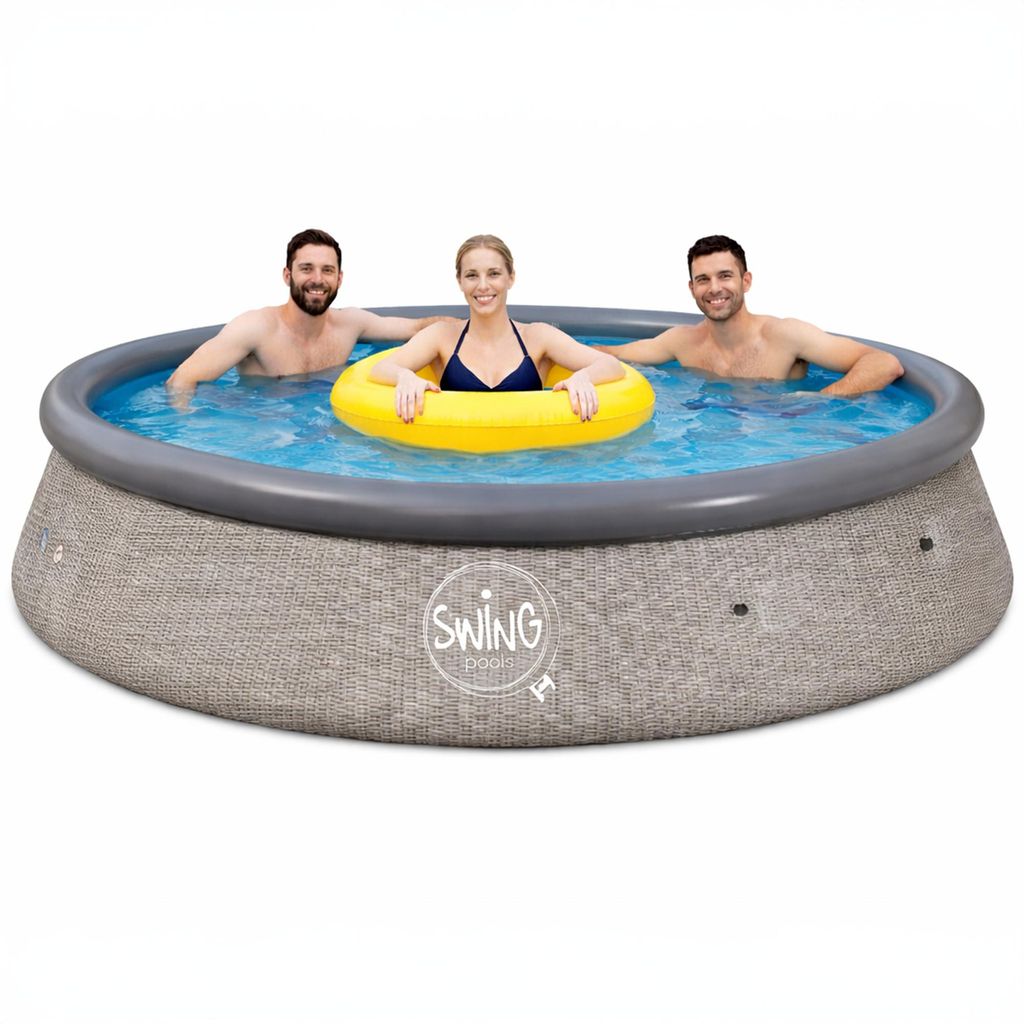HAF Swing Quick Up Pool grau Ø366 x 91cm | ca. 6,7m³ Liter | Selbsttragender Swimmingpool | Garten Planschbecken aufblasbar für Kinder & Erwachsene