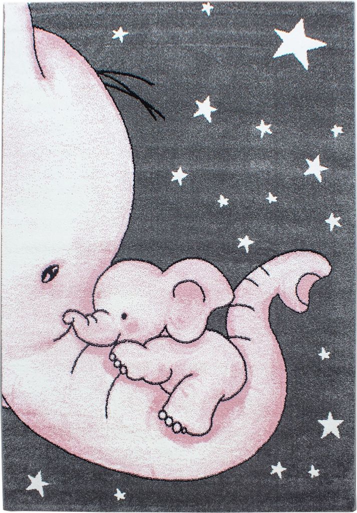 Villa Möbel Kidaro Kinderzimmerteppich, Kinderteppich, Frisee, Elefant-Design, Farbe:Pink, Grösse:200x290 cm