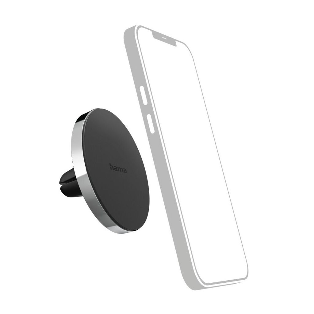 A magnetic car phone mount and a smartphone.