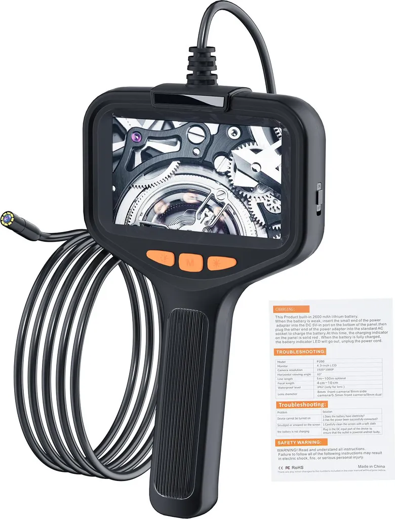 Borescope industriel flexible 1080P avec caméra endoscopique de 2m