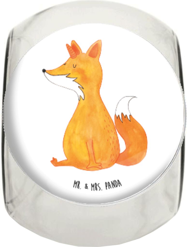 Mr. & Mrs. Panda Teedose Einhorn Fuchs L 870ml - Weiß - Geschenk, Frischhaltedose, Fuchshörnchen, Kaffeedose, Einhörner, Bonboniere, Vorratsbeh...