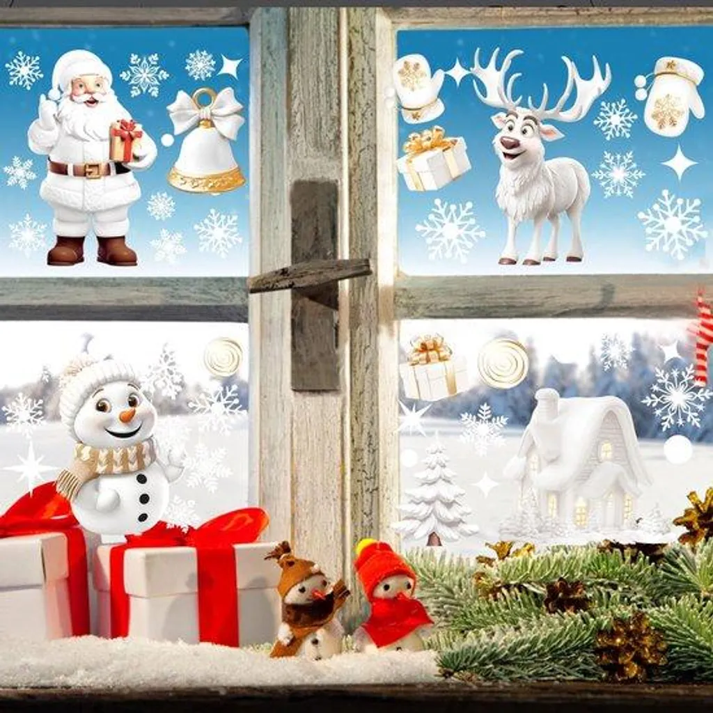 Déco Noël Fenêtre sans Traces : Flocons de Neige PVC Autocollants