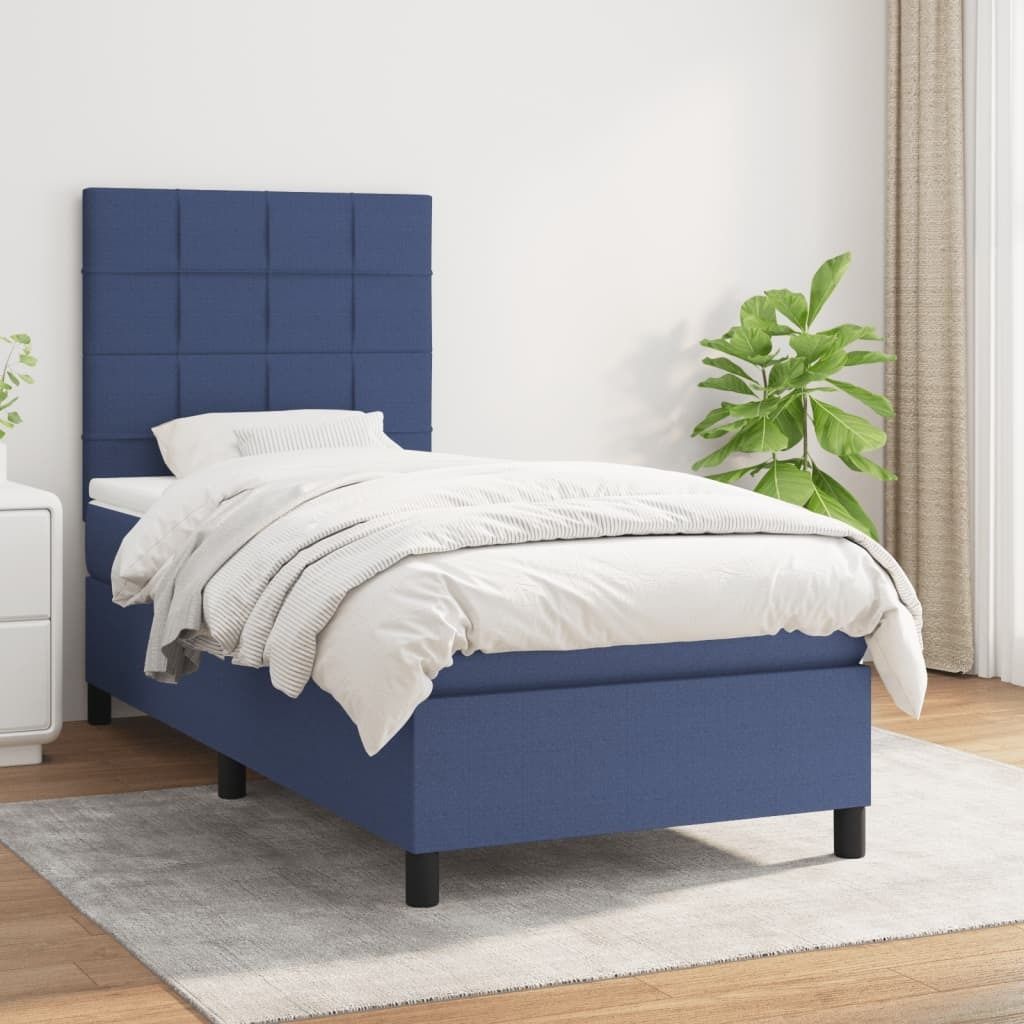Cloris Designermöbel Boxspringbett mit Matratze Blau 100x200 cm Stoff 2024 Neu