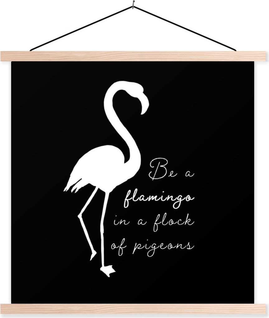 MuchoWow Textilposter Flamingo - Briefe - Weiß 120x120 cm mit holzfarbenen Rahmen - Textil-Poster