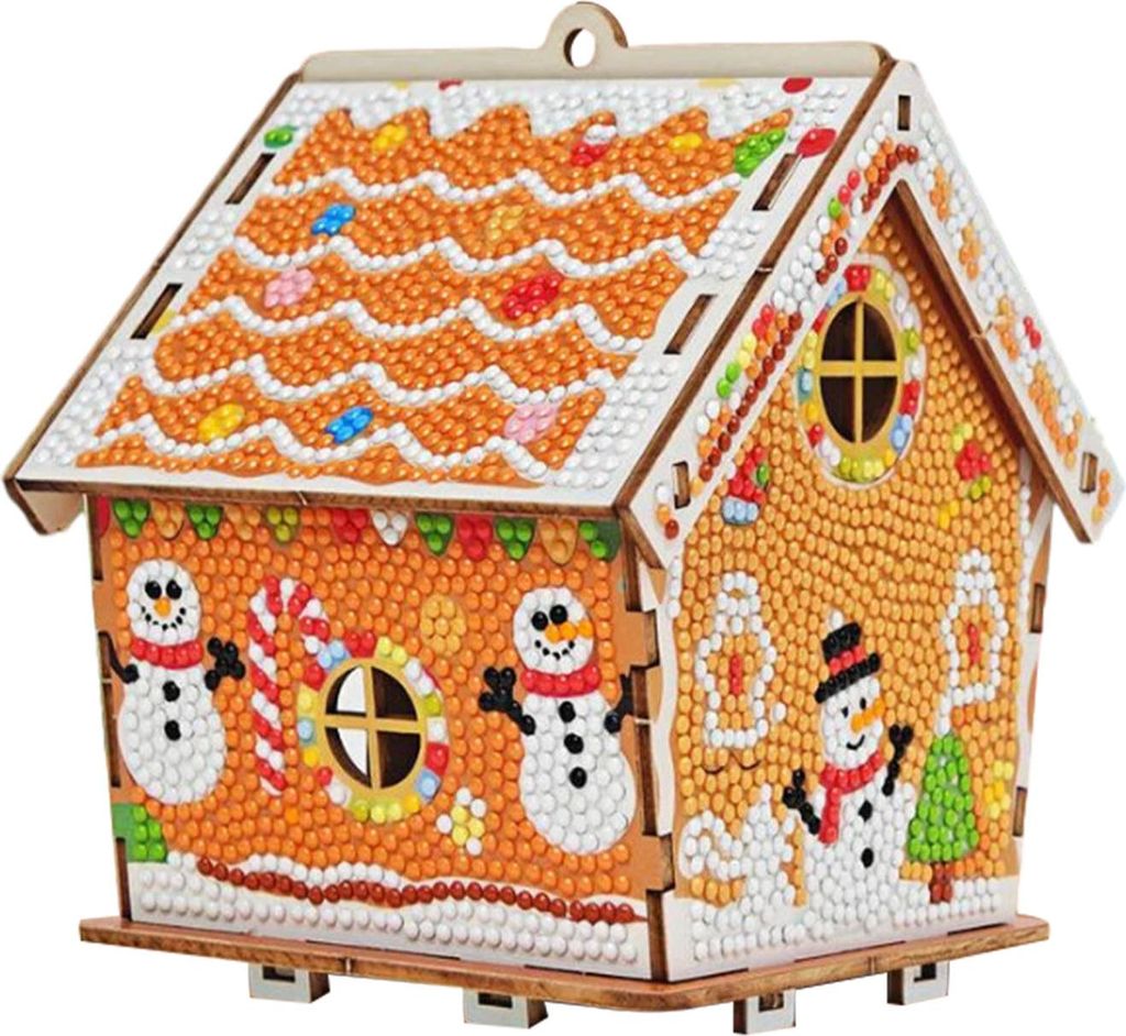 DIY-Lebkuchenhaus-Strassmalerei-Set, 3D-Strass-Kunstpuzzle, Weihnachtsdekoration zum Aufhängen für Anfänger und Erwachsene
