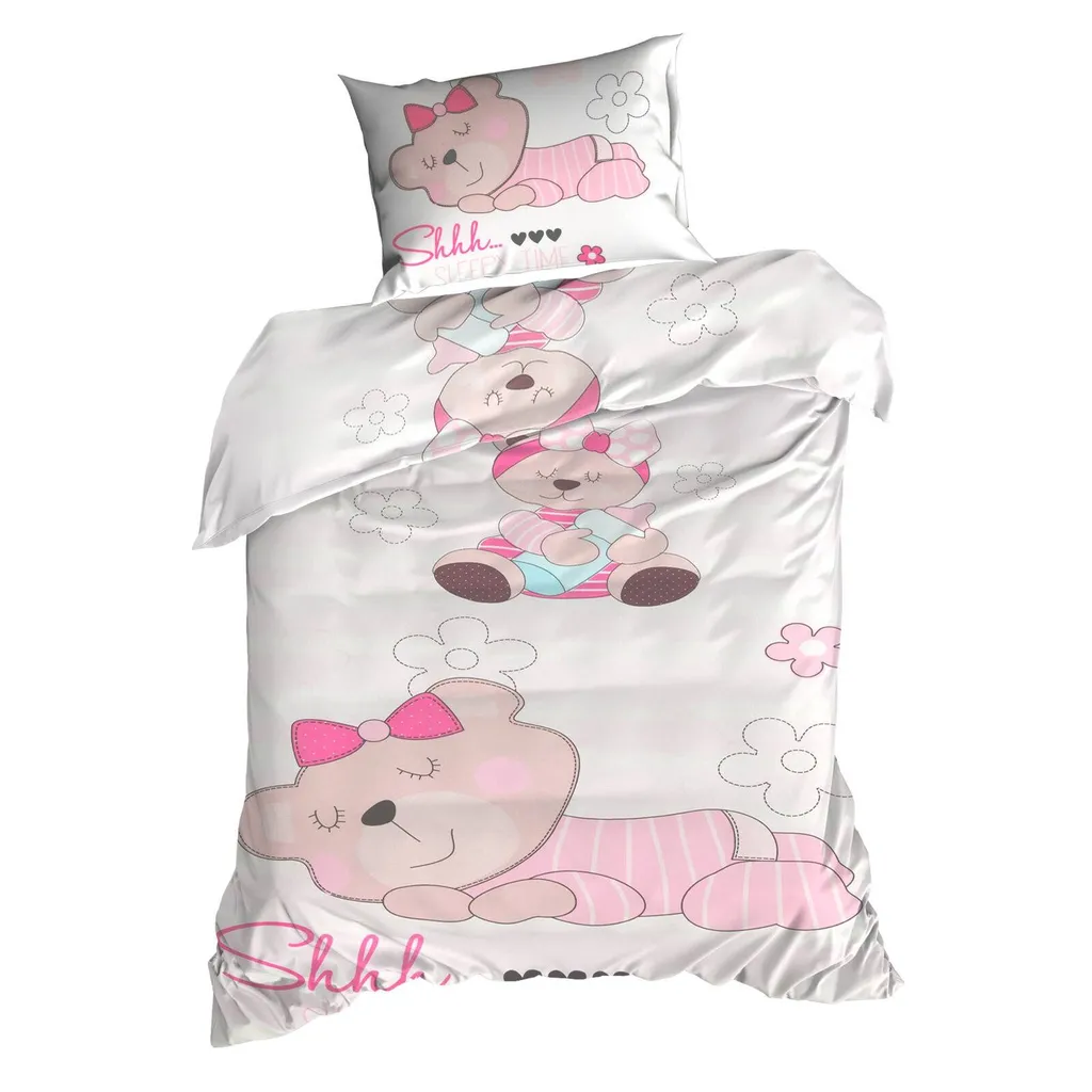 Parure de lit enfant 100 x 135 cm rose avec motif ourson mignon