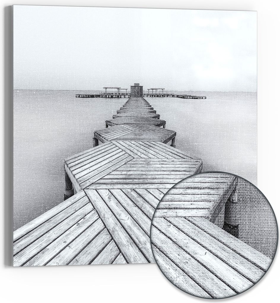 DEQORI Hybrid Leinwand Bild 50x50 cm 'Nebelweg zur Stille' Wandbild Glas flach modern