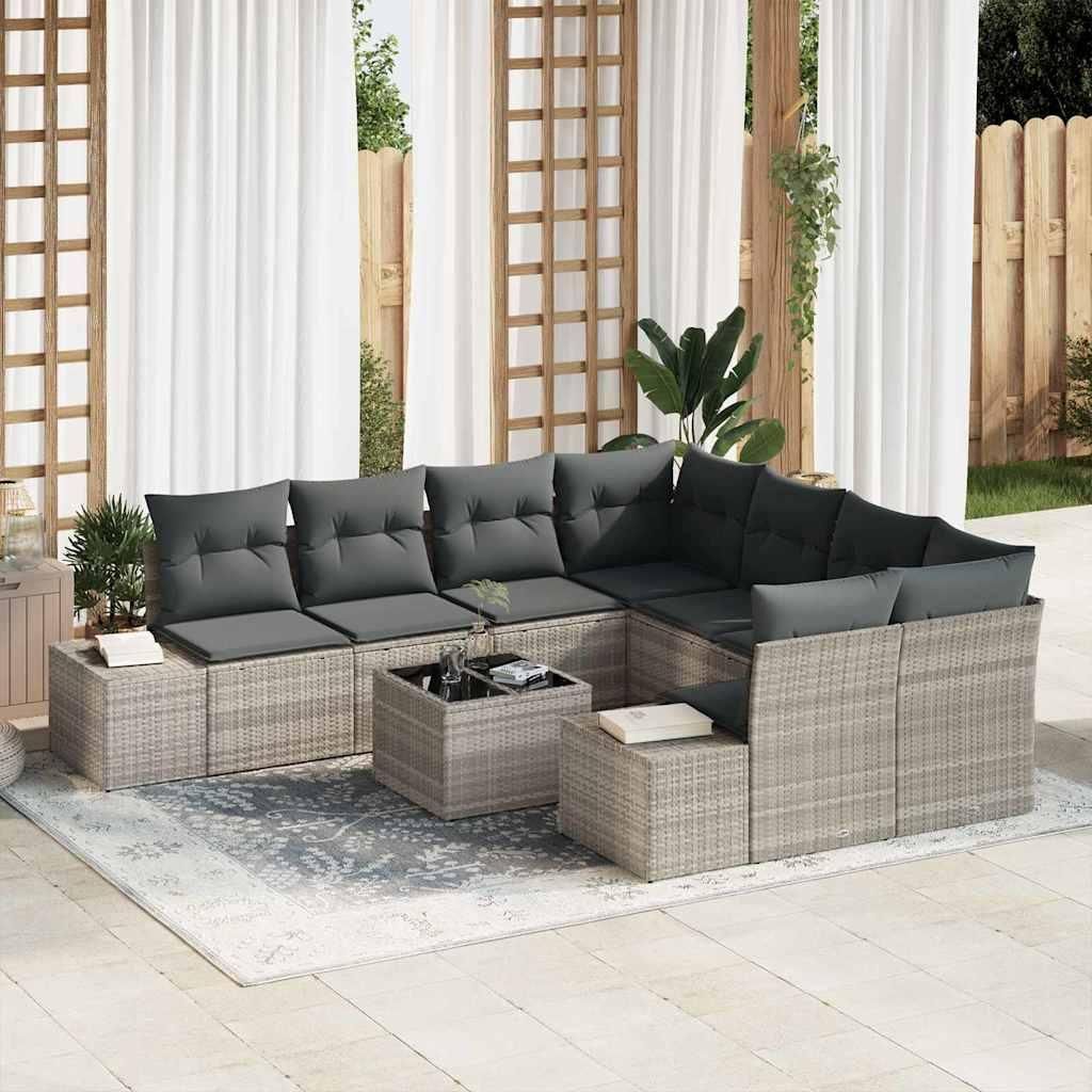 Maison Exclusive - Garten-Sofa-Set 9 pcs Hellgrau und Dunkelgrau Poly-Rattan