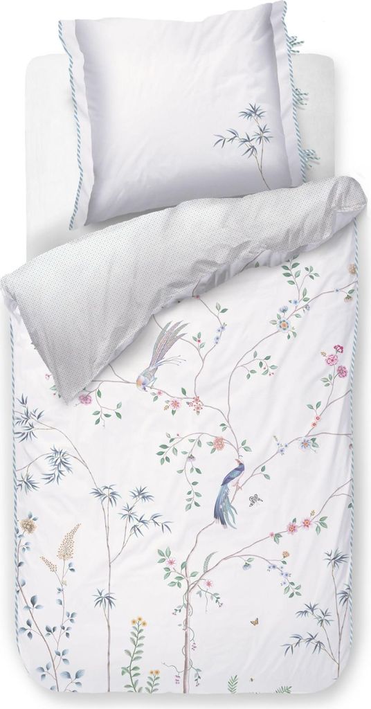 Pip Studio Perkal-Bettwäsche-Garnitur Bamboo Blossom Farbe Weiss Größe 200x200+2x80x80