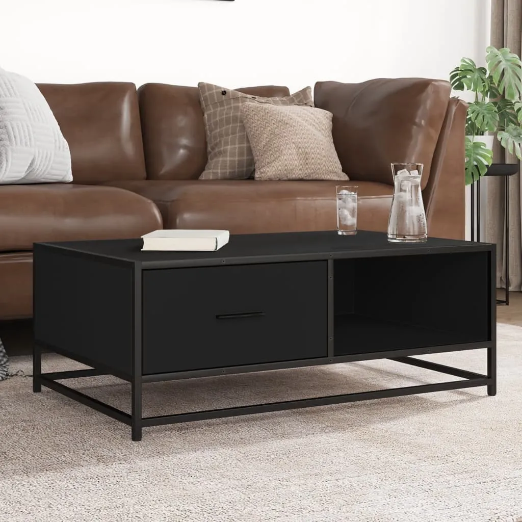 Tavolino Nero 90x57x35 cm BEI CLORIS - Coffee Table Stile Industriale