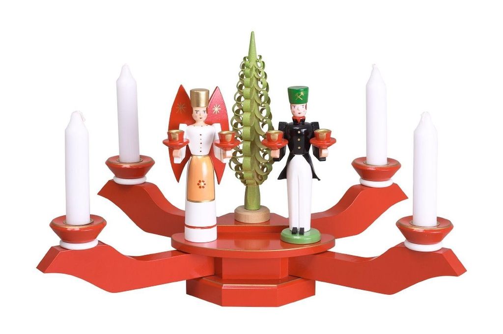 Kerzenhalter Tischleuchter rot mit Engel und Bergmann BxT = Produktbild 