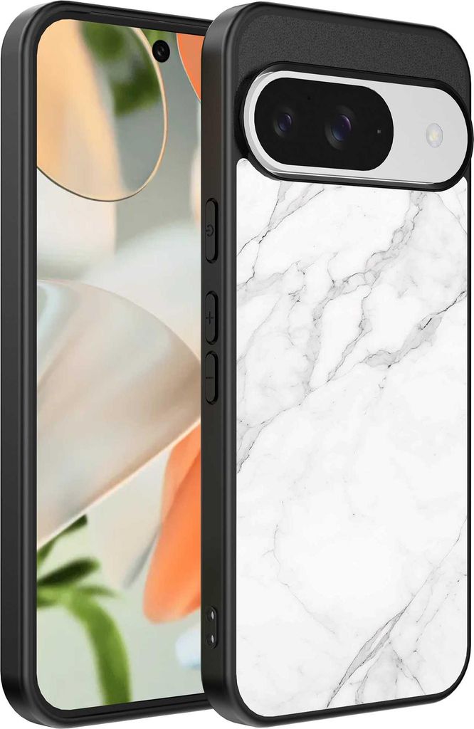 Fit für Google Pixel 9 Telefon Fall mit weißen Marmor Aufdruck - TPU Backcover Fall weißen Marmor Design - schwarz - Smartphonica