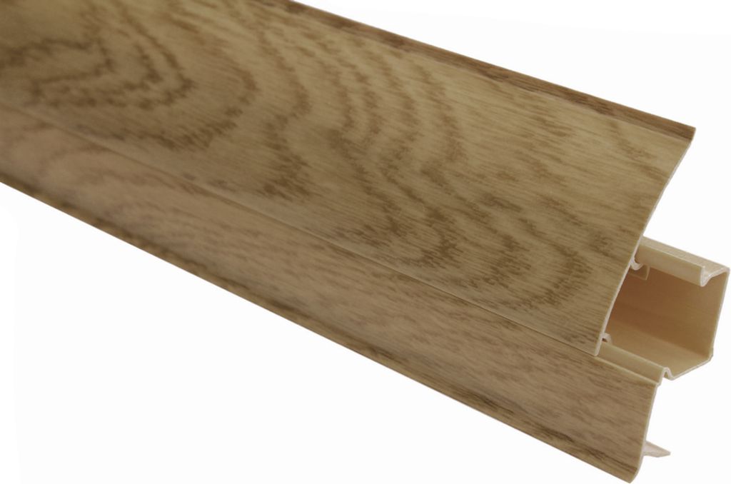 LEMAL Sockelleisten Sparpaket, PVC 65x23mm - Fußleisten mit Kabelkanal - (56 Meter 8651 Holzoptik Eiche) Kunststoff Teppichleisten Übergangsleisten